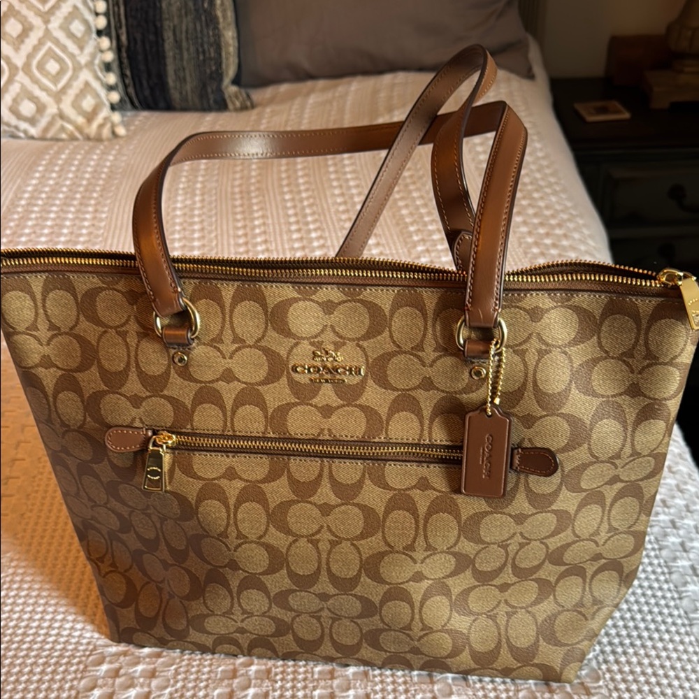 Coach Brown Monogram Tote with Leather Trim..new without tags